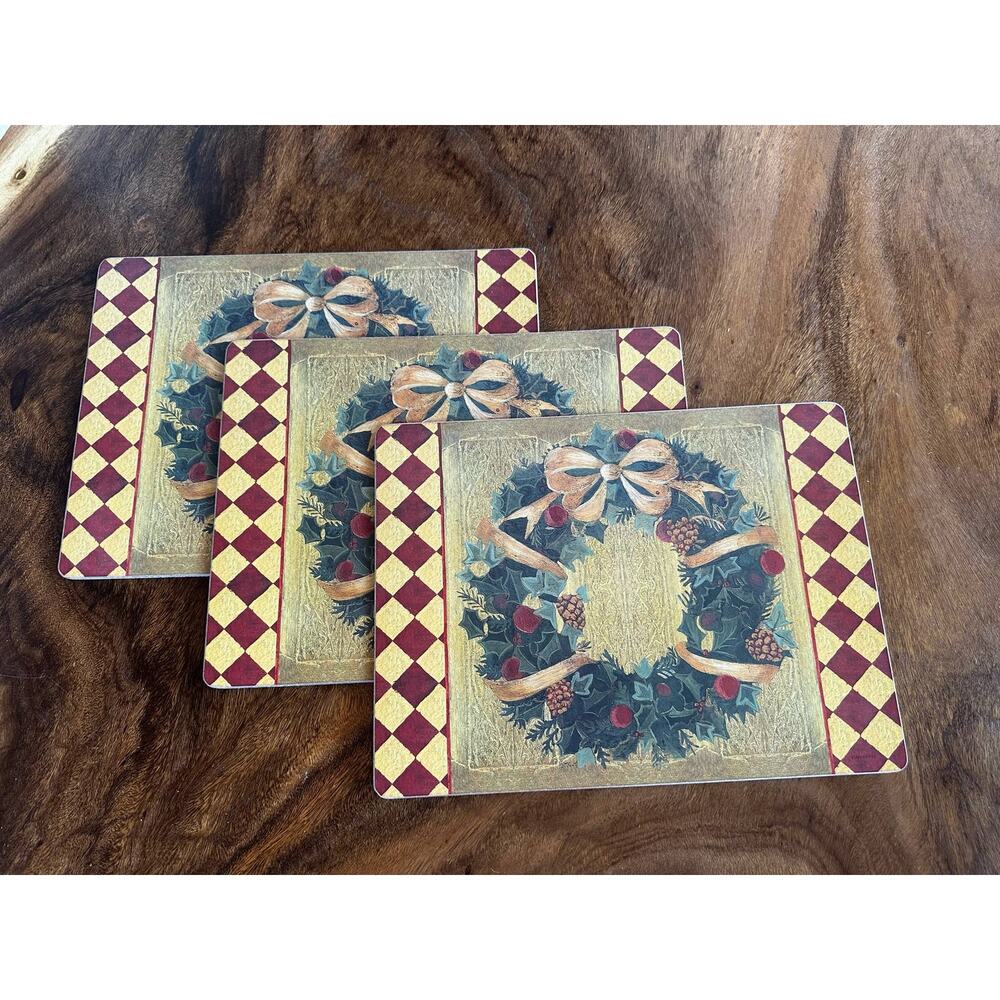 Pimpernel Vintage Wooden Serving Christmas Placemat Wreath Cork Backed
